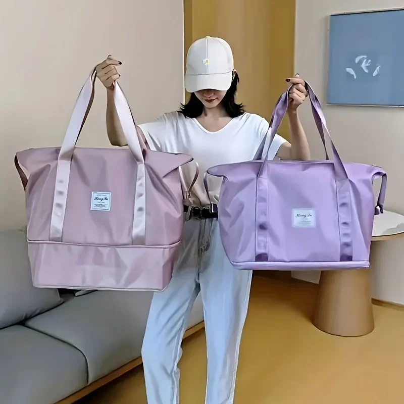Expanded solid color minimalist Oxford cloth travel bag, new casual high-capacity storage yoga bag, fitness bag