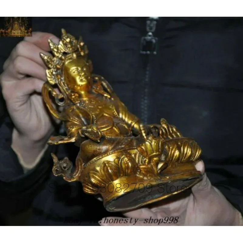 Imagem -05 - Budismo Tibetano Bronze Dourado Amarelo Jambhala Mammon Riqueza Deus Buda Estátua Estátua Velha Buda