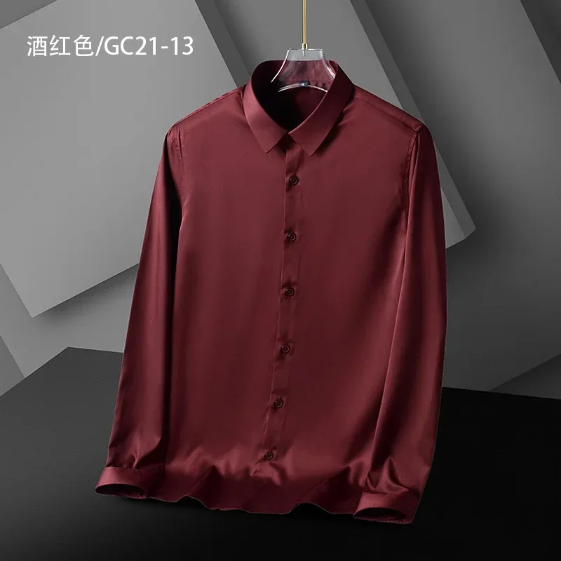 Summer long-sleeved shirt for men Korean style slim fit solid color men's anti-wrinkle no-iron shirt