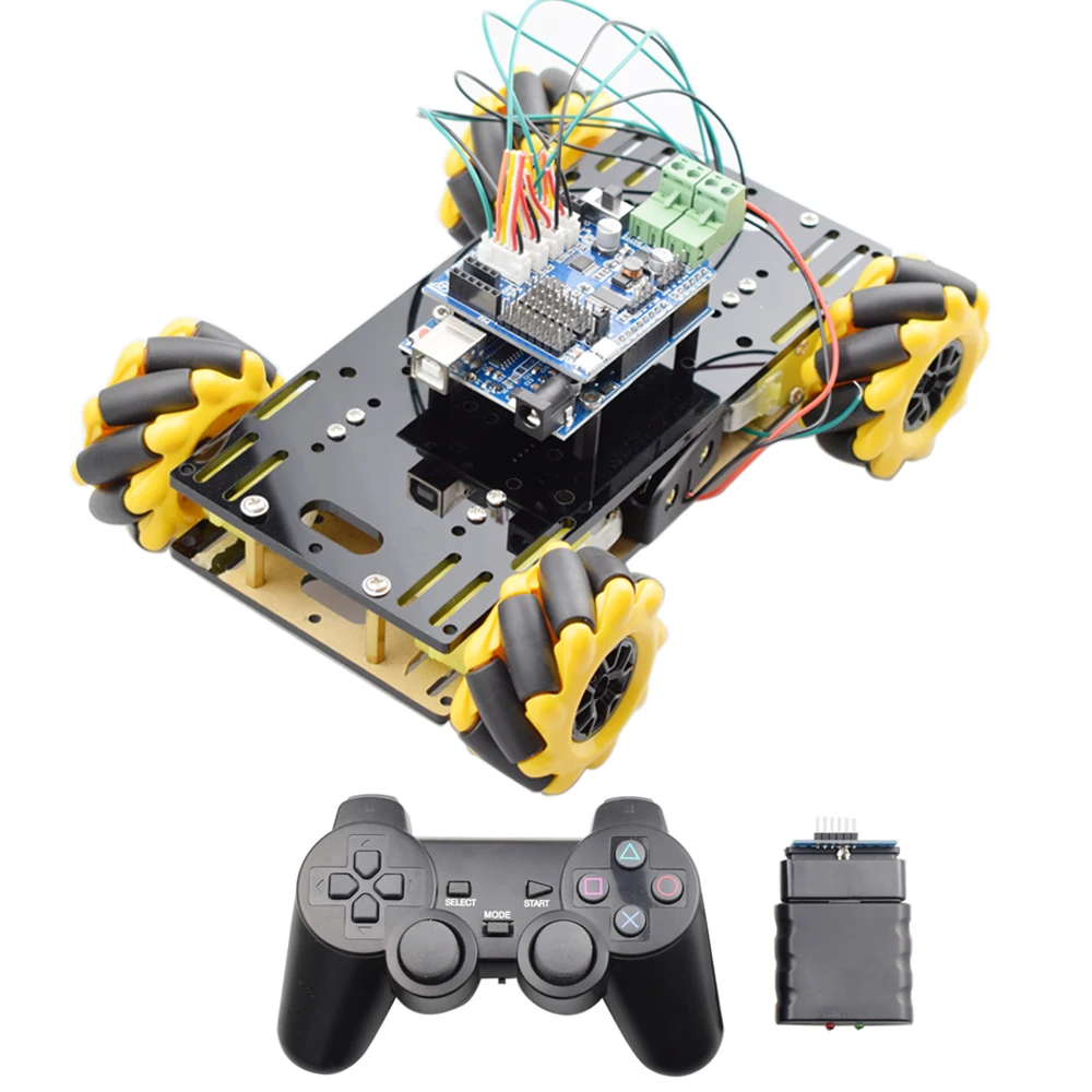 Arduino PS2 Control 4WD Mini Omni Mecanum Wheel Robot Car con doppio telaio acrilico TT Motor Kit di avviamento fai da te