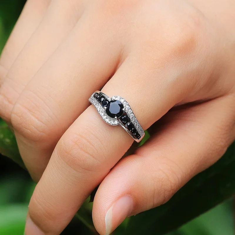 Personality Silver Color Black Stone Women Wedding Ring Dazzling Crystal Zircon Delicate Gift Top Quality Female Classic Jewelry