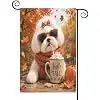 Autumn Leaves Orange Pumpkin Coffee Garden Flag Double Sided Cute Fall Dog Maltese Small Burlap Yard Flag House Seasonal Far llz