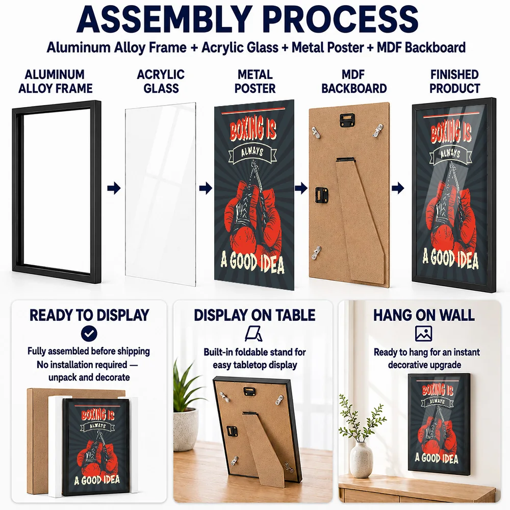 Boxing Is Always A Good Idea Framed Aluminum Metal Poster Personalized Typographic Wall Art For Home Gym And Training Studio