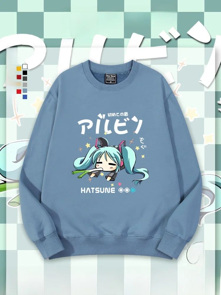 

Зимняя толстовка Miku Future Cartoon Song Girl с круглым вырезом, на флисовой подкладке, детская верхняя одежда, парная одежда для зимы