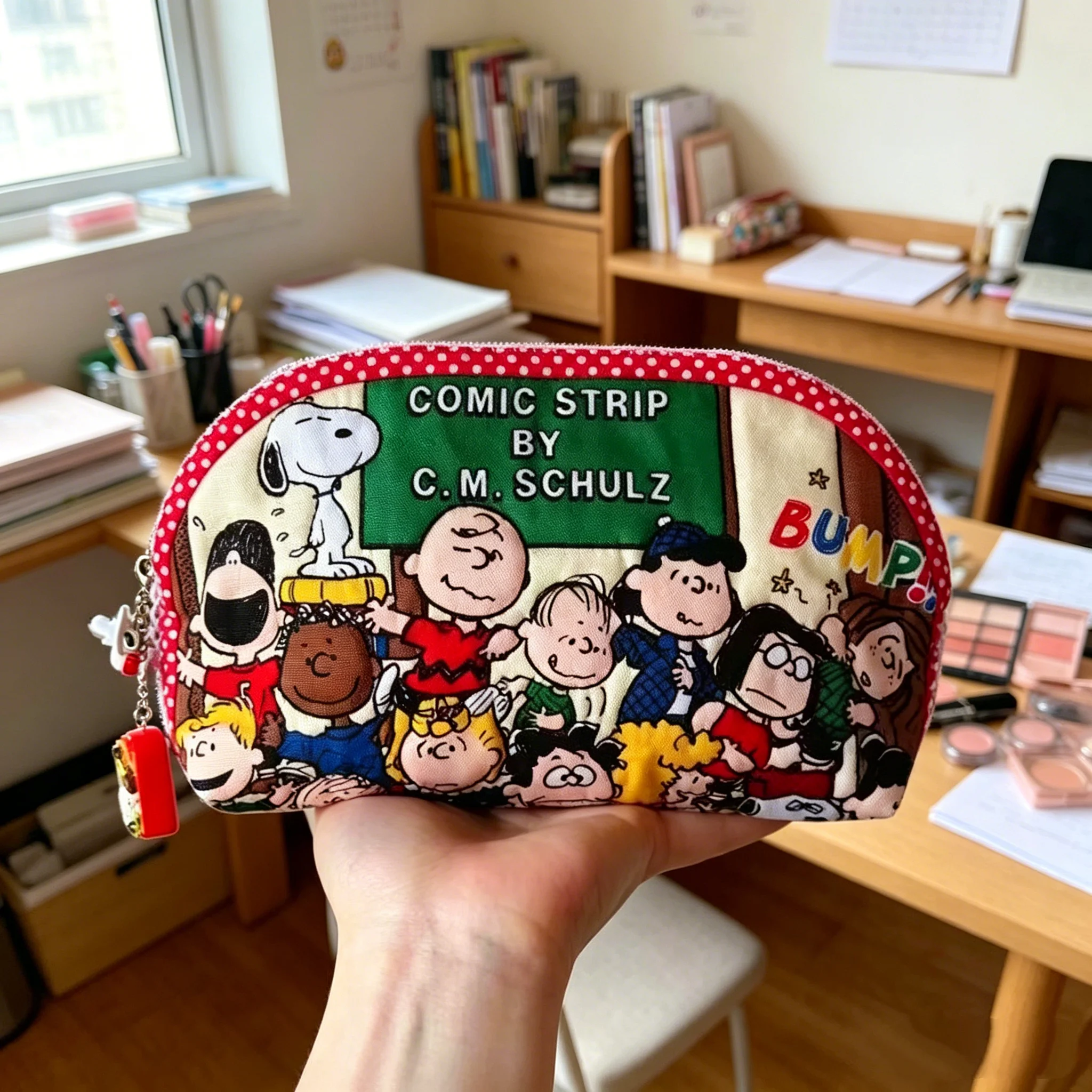 Snoopy Cartoon Print Large Capacity Pencil Case Canvas Storage Bag for Students Cute Cosmetic Pouch Travel Makeup Organizer