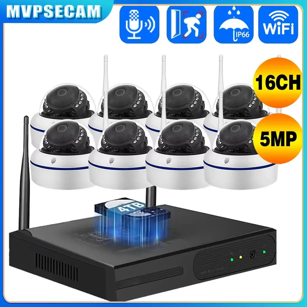 

16CH NVR 5MP WIFI IP Dome Camera Security Kit Human Detection Explosion-Proof One-Way Audio Wireless CCTV Surveillance System