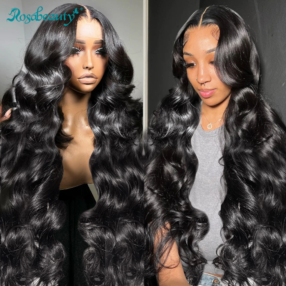 Rosabeauty 13X6 HD Transparent Prebleached Body Wave Lace Frontal Wig 13X4 Front Human Hair Wig Water Wave 250 Density For Women