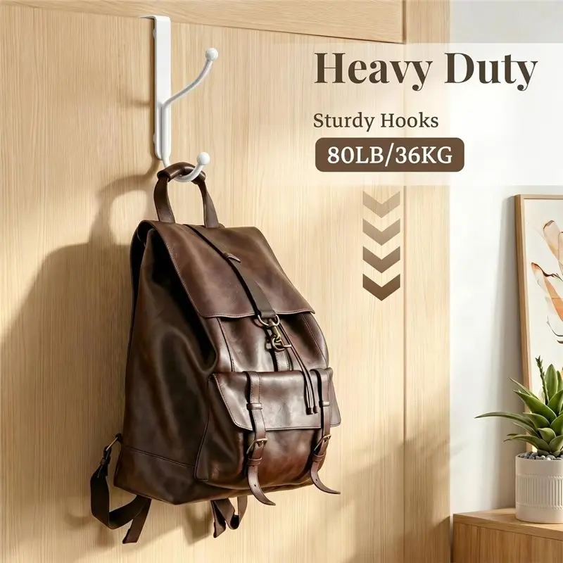 AB41-2Pcs Over Door Hook Door Hanger Heavy Duty Door Hanger Coat Hook view 2