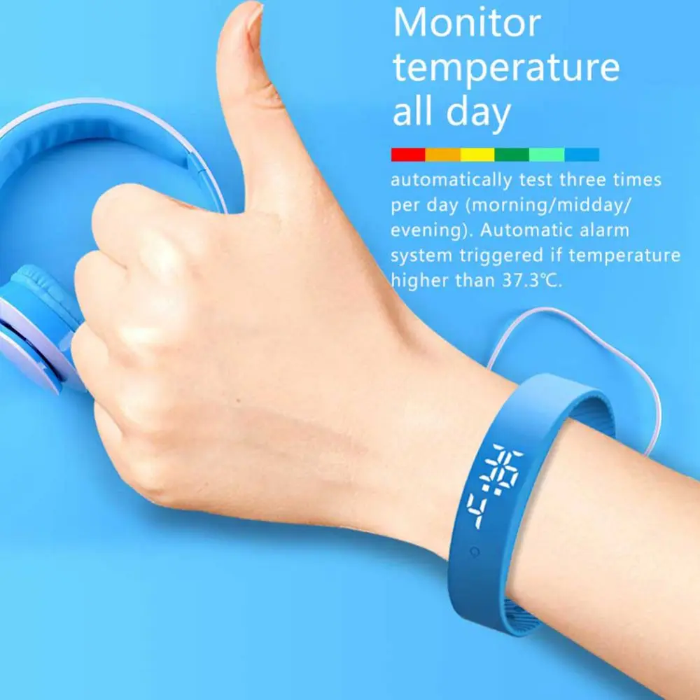 Inteligentna bransoletka V9 sport LED zegarek Monitor temperatury ciała termometr Alarm wibracyjny opaska na nadgarstek studenta Smartband