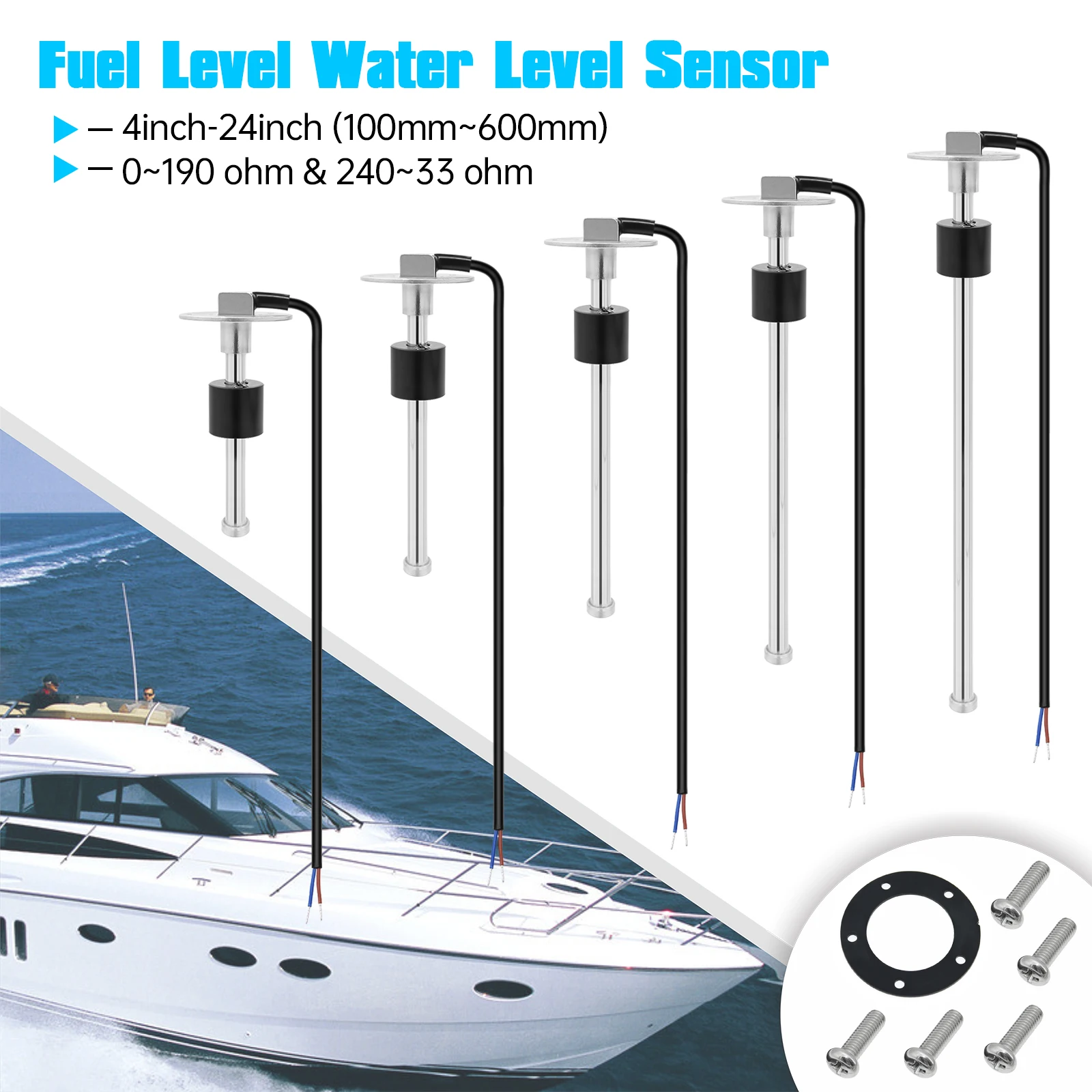 Fuel & Water Level Sensor 100mm ~ 550mm waterproof Car Fuel Sending Unit 0-190ohm/240~33 ohm Length can be customized