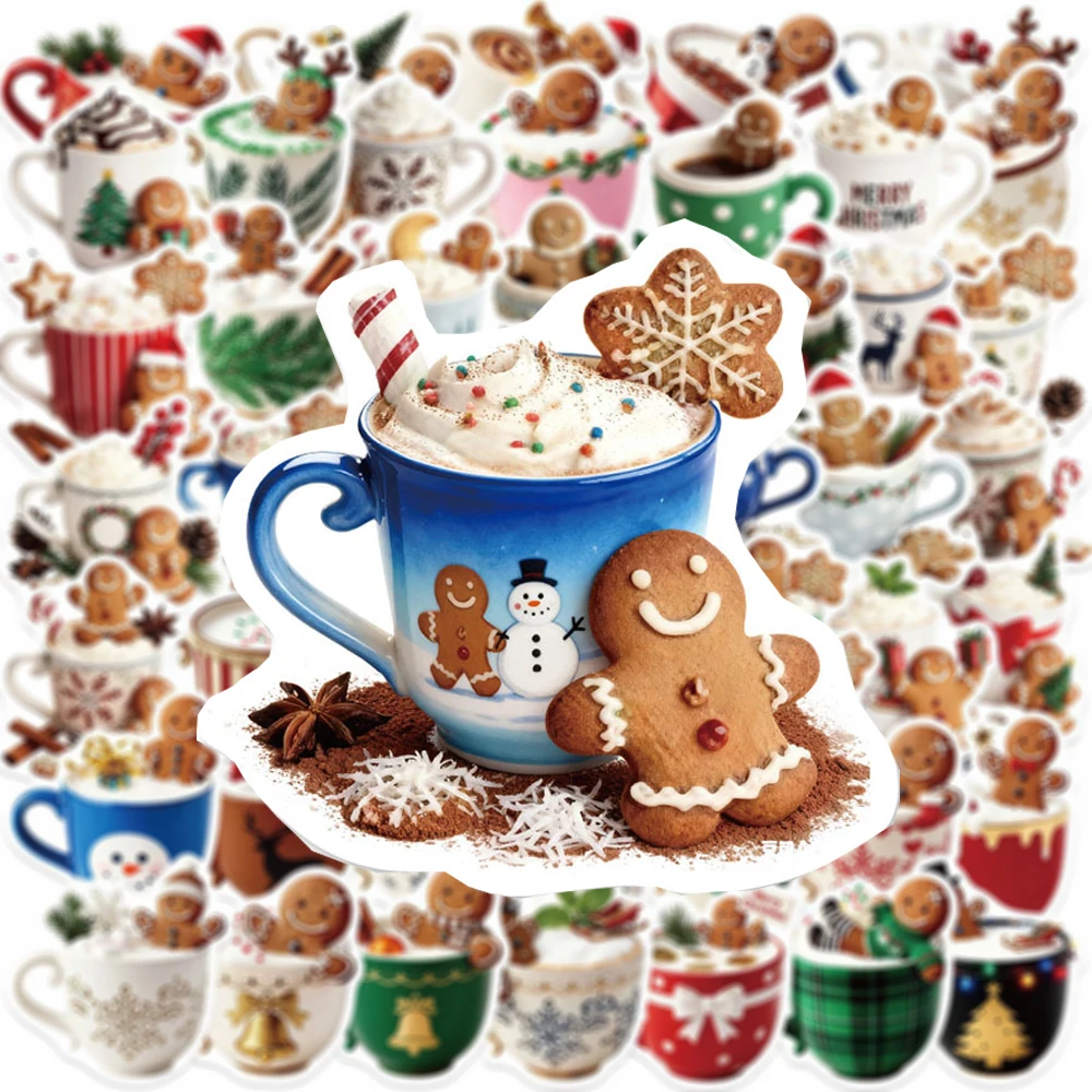 

10/30/50pcs Vintage Christmas Coffee Graffiti Stickers Aesthetic DIY Skateboard Phone Bike Cute Gingerbread Man PVC Sticker Pack