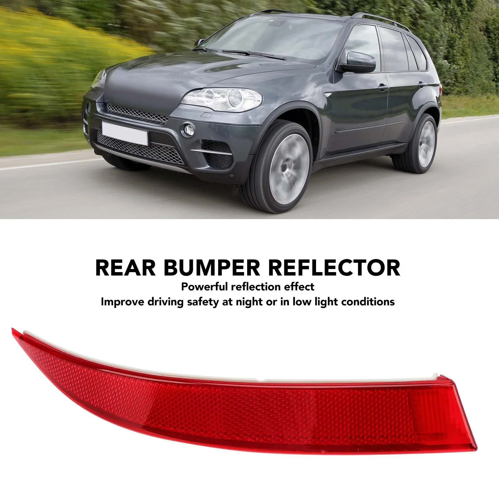 

Rear Bumper Reflector Waterproof Colorfast Smooth Surface Red Housing Reflective Strip Fit For X5 E70 LCI Right 63147240998