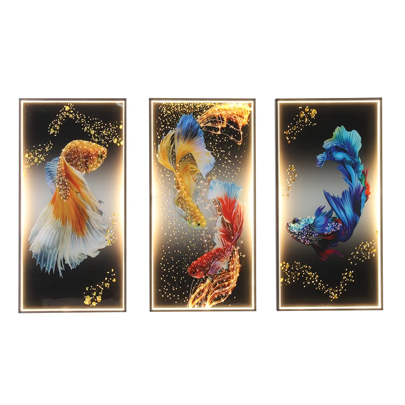 Lámparas de imagen modernas, creativas chinas, 3 uds., LED de pez 3D para el hogar, sala de estar, edificio dúplex, decoración artística de pared de Villa