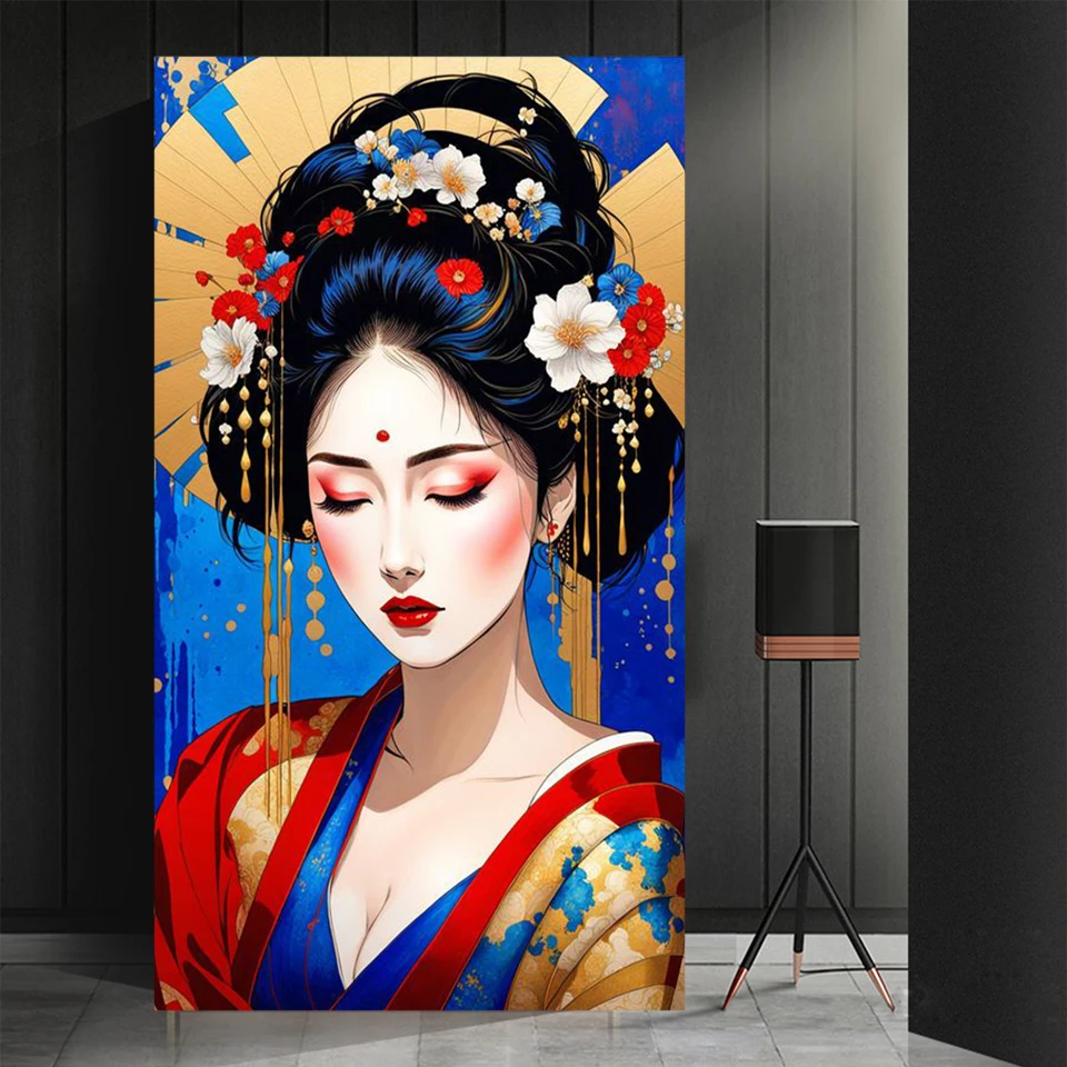 

Large Japanese geisha Diamond Painting New 2024 Diy Full Square Round Diamond Art Mosaic Sexy Woman Portrait Home Decoration