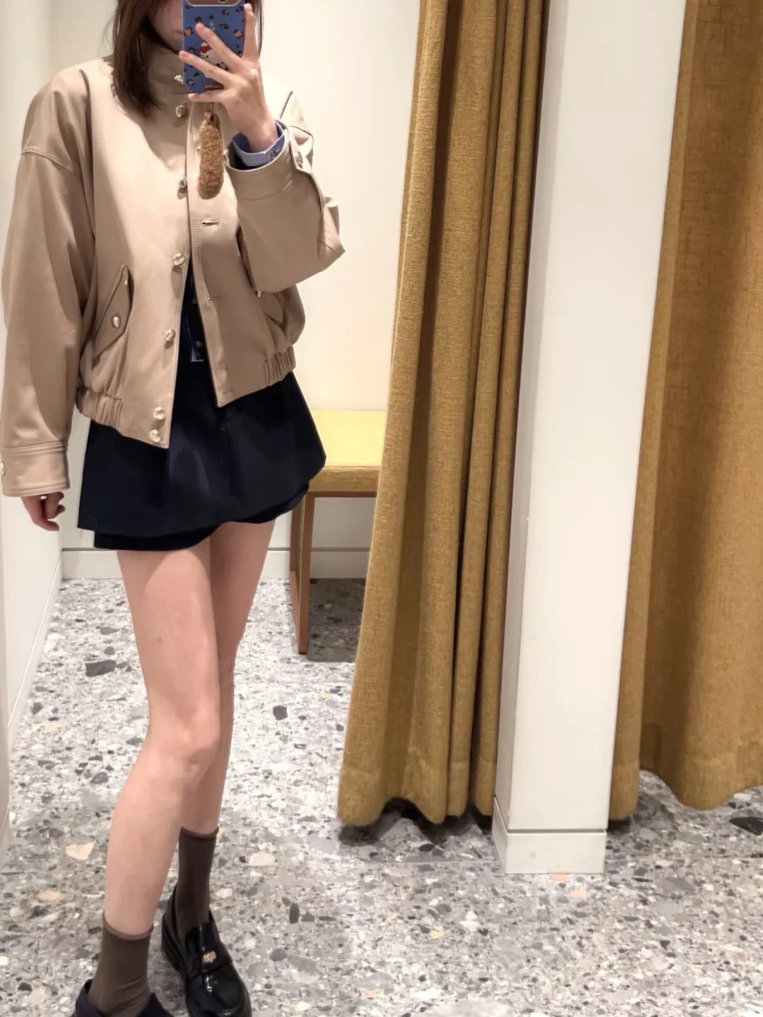 

Early Spring Design Pure Color Gold Buckle Loose Stand Collar Waist-Cinching Jacket Short Skirt French Style Women'...
