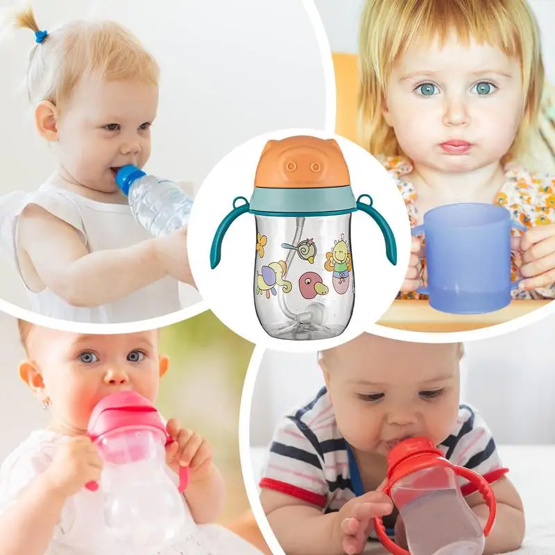 Straw Learning Cup 280ml Baby Straw Sippy Learning Cup Double Sealing Design Drinking Tool For Travel Camping Car Picnic Home