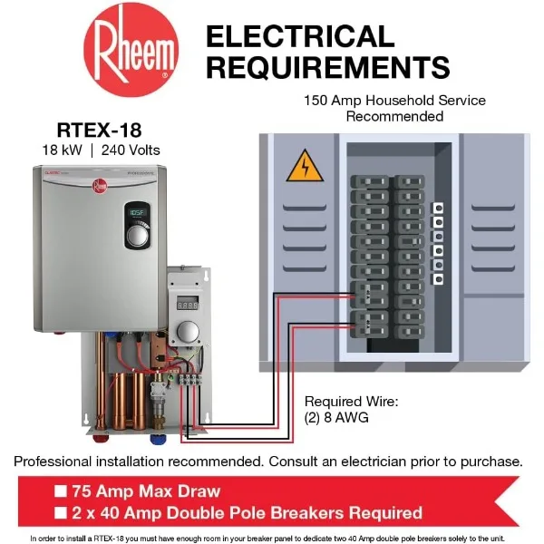 Rheem-calentador de agua eléctrico sin tanque, 18kW, 240V