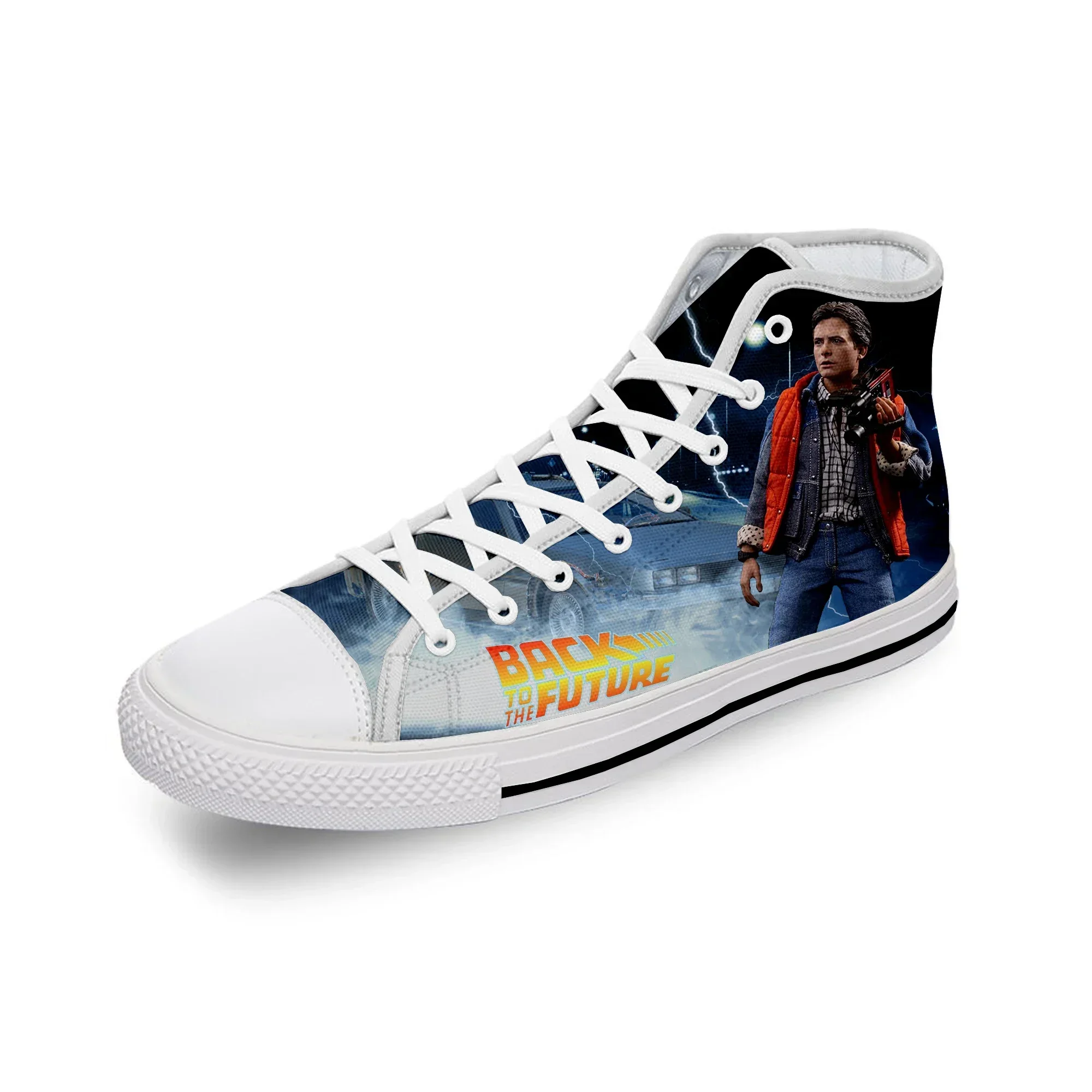 Movie Back To The Future Funny White Cloth Fashion 3D Print High Top Canvas Shoes Men Women Lightweight Breathable Sneakers view 2