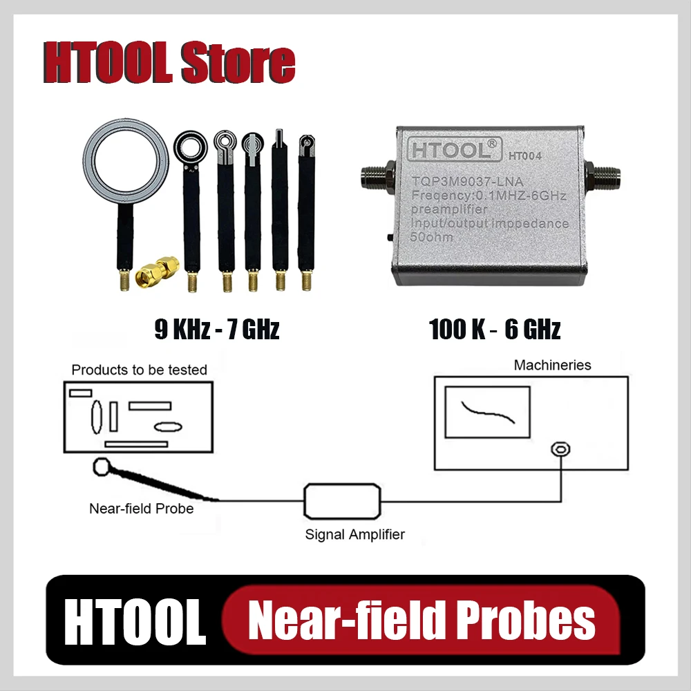 

HTOOL HT08 EMI Test Kit Near Field Probe 9KHz-7GHz & Low Noise Amplifier 100K-6GHz Locating Interference Sources Radiation Test
