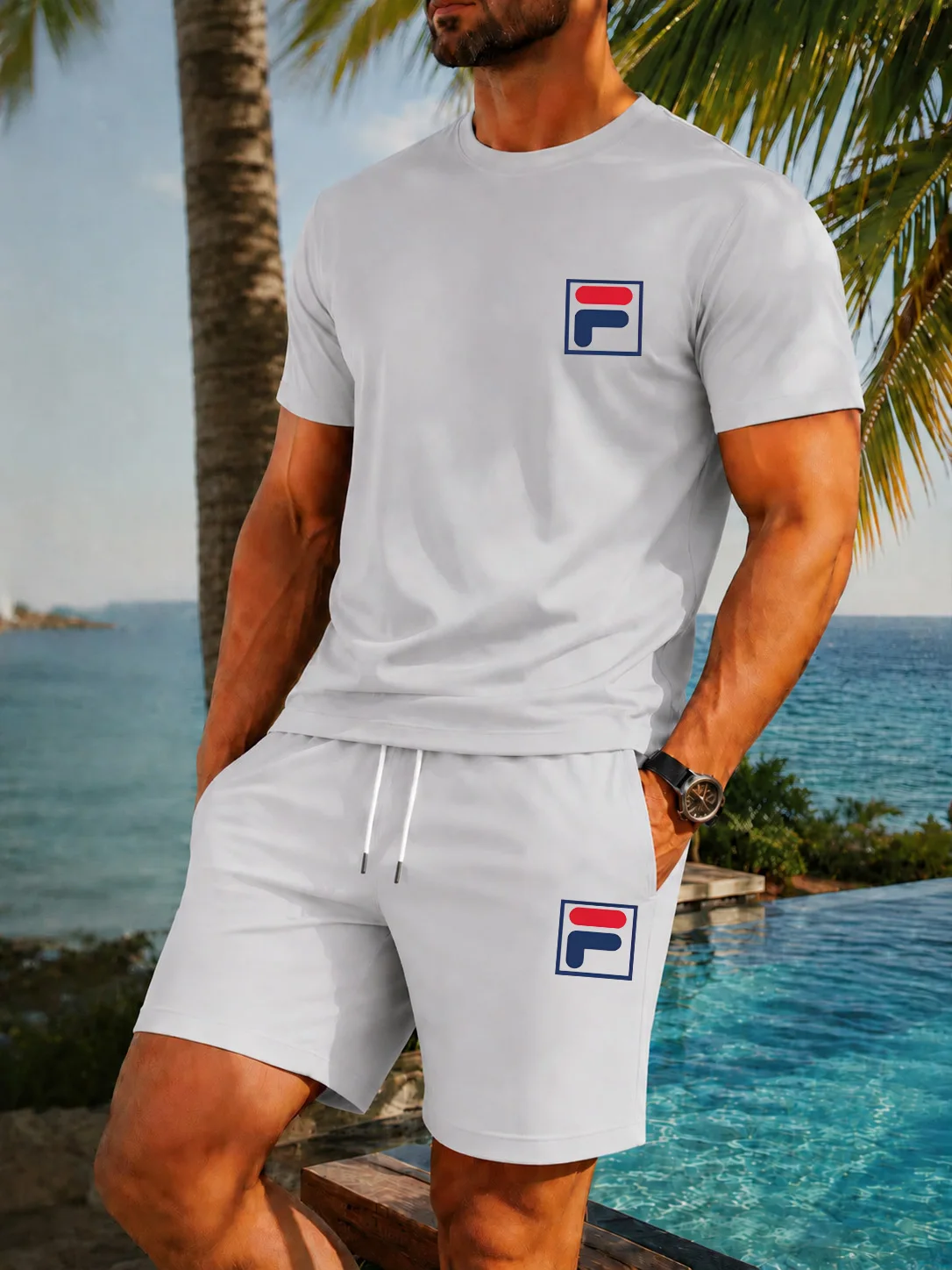 

2026 summer outdoor jogging sports two piece versatile short sleeved T-shirt set and sports pants daily men's sportswear casual