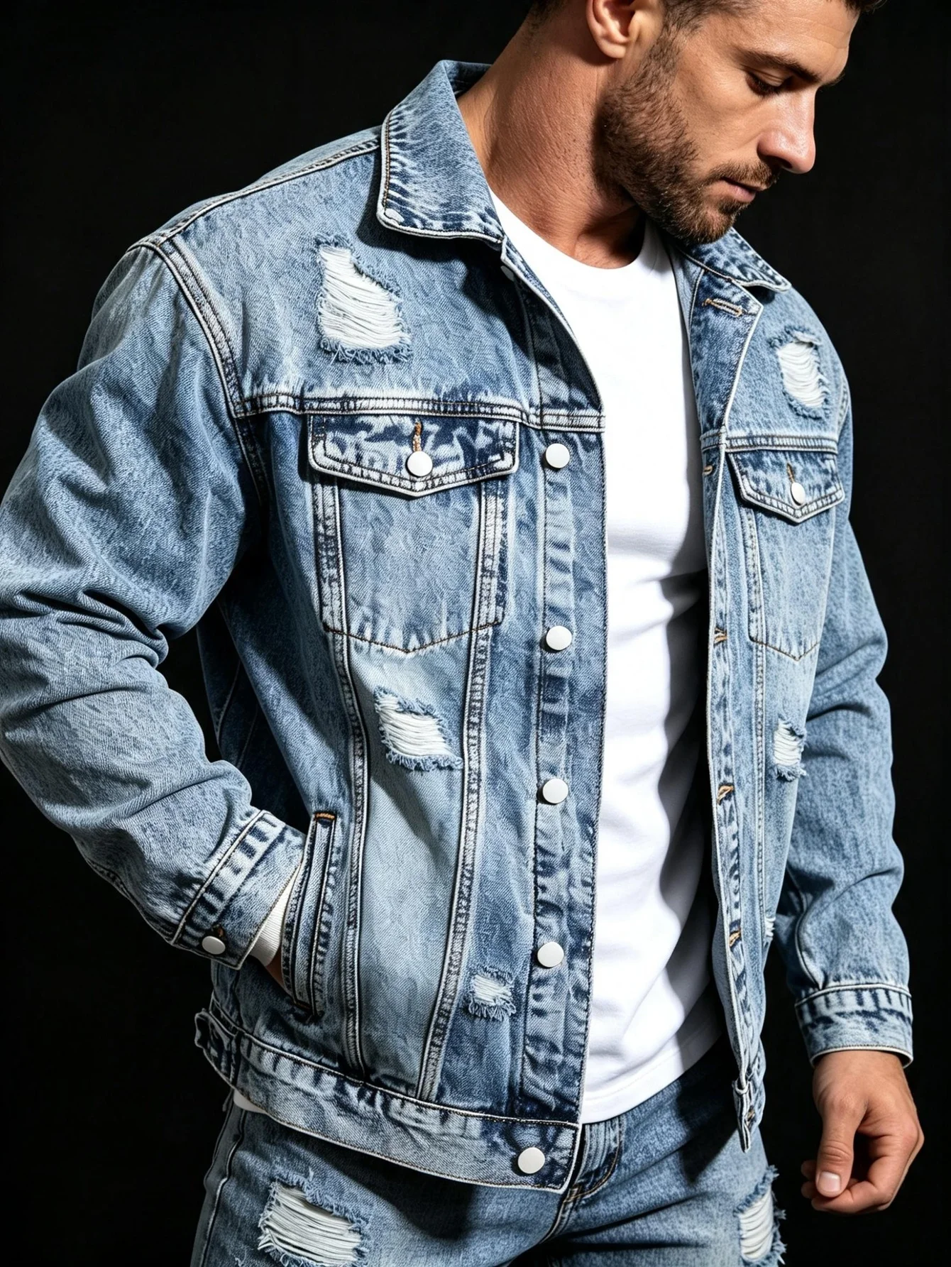 American Streetwear Y2K Men's Denim Jacket Casual Long Sleeve Jean Outerwear, Thoughtful Gift for Husband and Boyfriend Lover