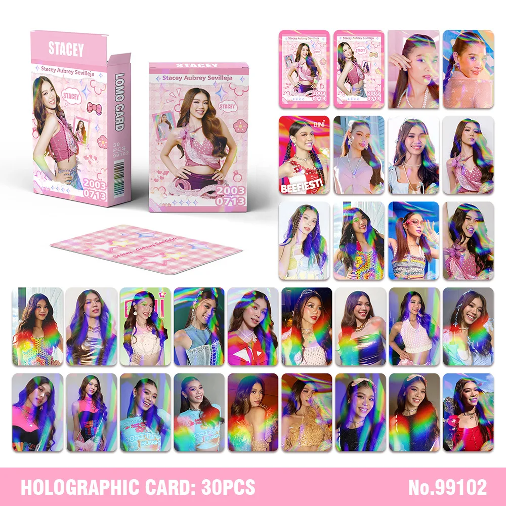 30pcs/Set Kpop BINI Laser Boxed Card AIAH MIKHA Personal Photocard High Quality HD Photo Holographic LOMO Card Fans Collection