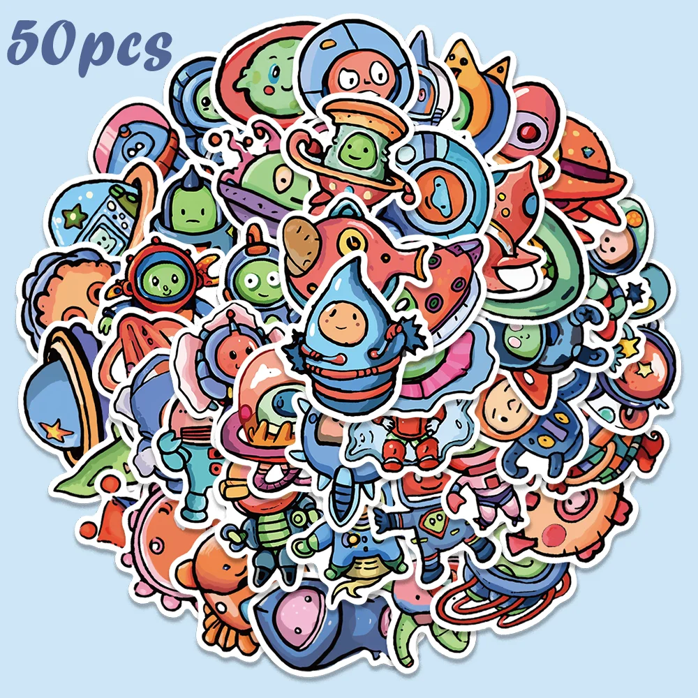 

50pcs Outer Space Stickers Saceman Spaceship Sticker Waterproof Graffiti DIY Laptop Guitar Phone Envelope Scarpbook Kids Toy