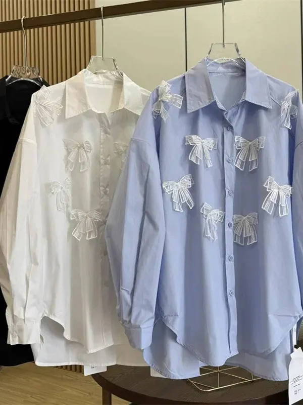 SuperAen Long-sleeved Shirt Women's Spring and Autumn 2025 New Bow Top Women Shirt