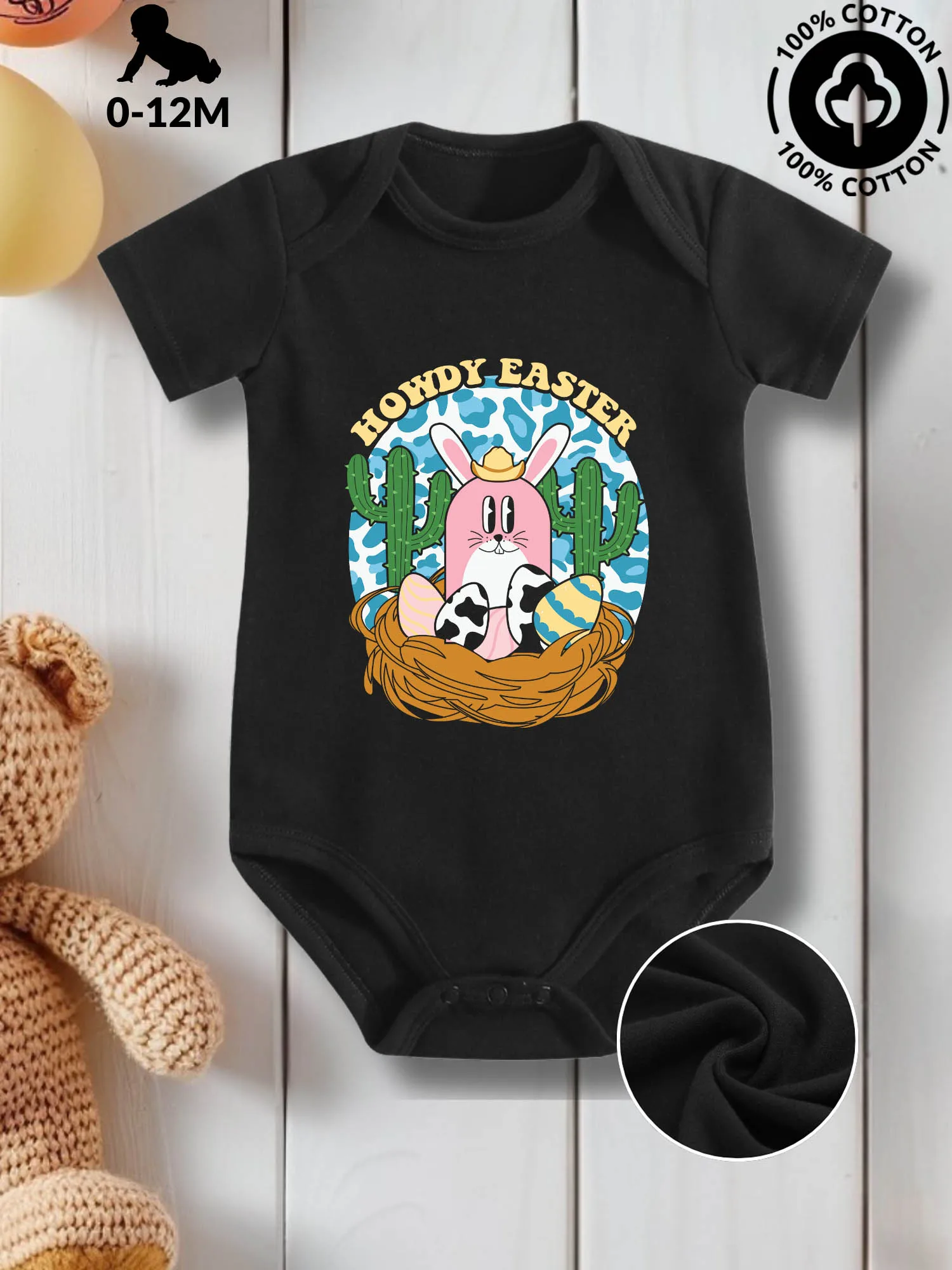 

Детский костюм для ползания в стиле вестерн Howdy Easter унисекс, комбинезон из чистого хлопка для ухода за кожей, всесезонная одежда, черное боди 190GSM