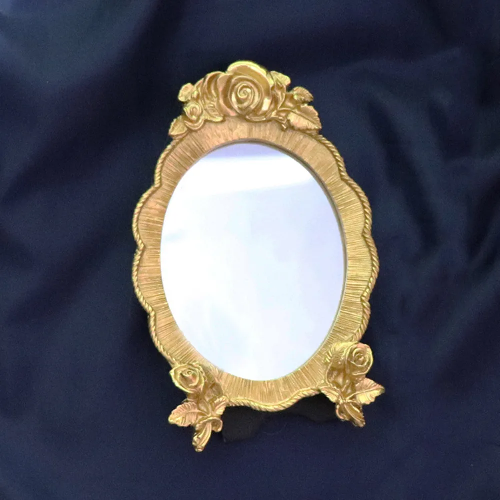 Stand Desktop Mirror Large Home Decoration Elegant Environmentally 13*22cm Gold Vintage Baroque Wall-Mounted Mirror for Bedroom