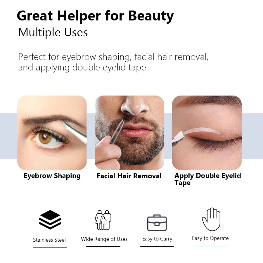 Pinzas de precisión de acero inoxidable para dar forma a las cejas y depilación encarnada, agarre cómodo, herramienta para decoración de uñas