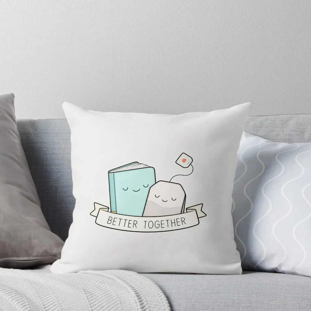 Books And Tea Better Together Throw Pillow Pillowcases Couch Pillows anime girl Embroidered Cushion Cover pillow