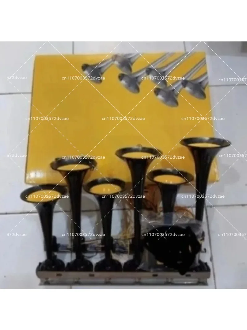 Six Tube Car Music Air Horn 12/24V Truck Electronic Control Remote Control Button Metal Tube Sound System for Vehicles
