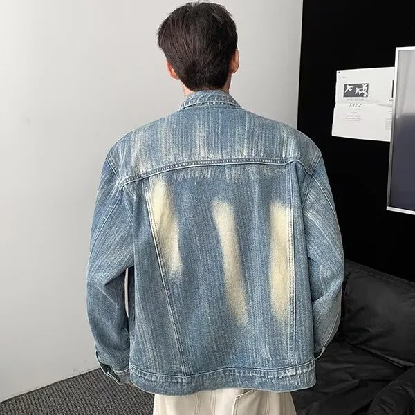 معطف رجالي كبير الحجم من قماش الدنيم للخريف والشتاء بربطة عنق صبغ فيتي طويل Sve ملابس عمل معطف أمريكي Sle Clean Fit Youth Faion #5