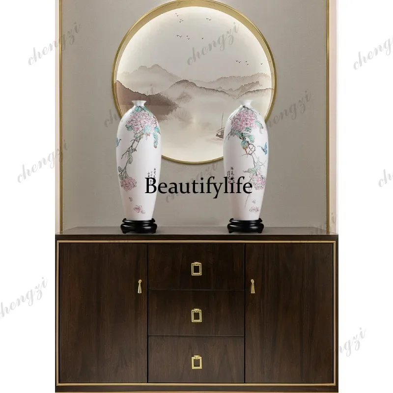 D1089 hand-painted blessing full of suet jade porcelain vase living room wine cabinet study Bogu rack decoration