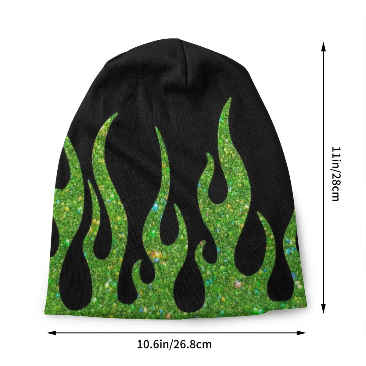 Custom Green Glitter Flames Skullies Beanies Caps Fashion Winter  Knitting Hats Adult Unisex Vintage Fire Aesthetic Bonnet Hats