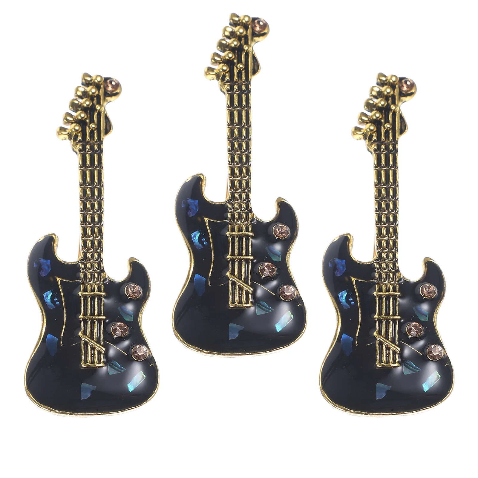 

3Pcs Guitar Brooch Pins Vintage Rhinestone Enamel Lapel Badges for Jacket Shirt Hat Backpack Decorative Musical Instrument