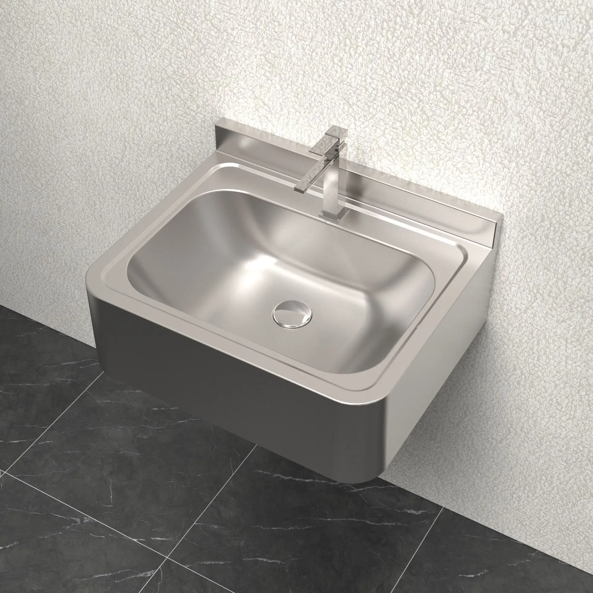 Wall Mounted 304 Stainless Steel Hand Wash Basin, Modern Minimalist Round Corner Anti-Collision Floating Sink for Jail