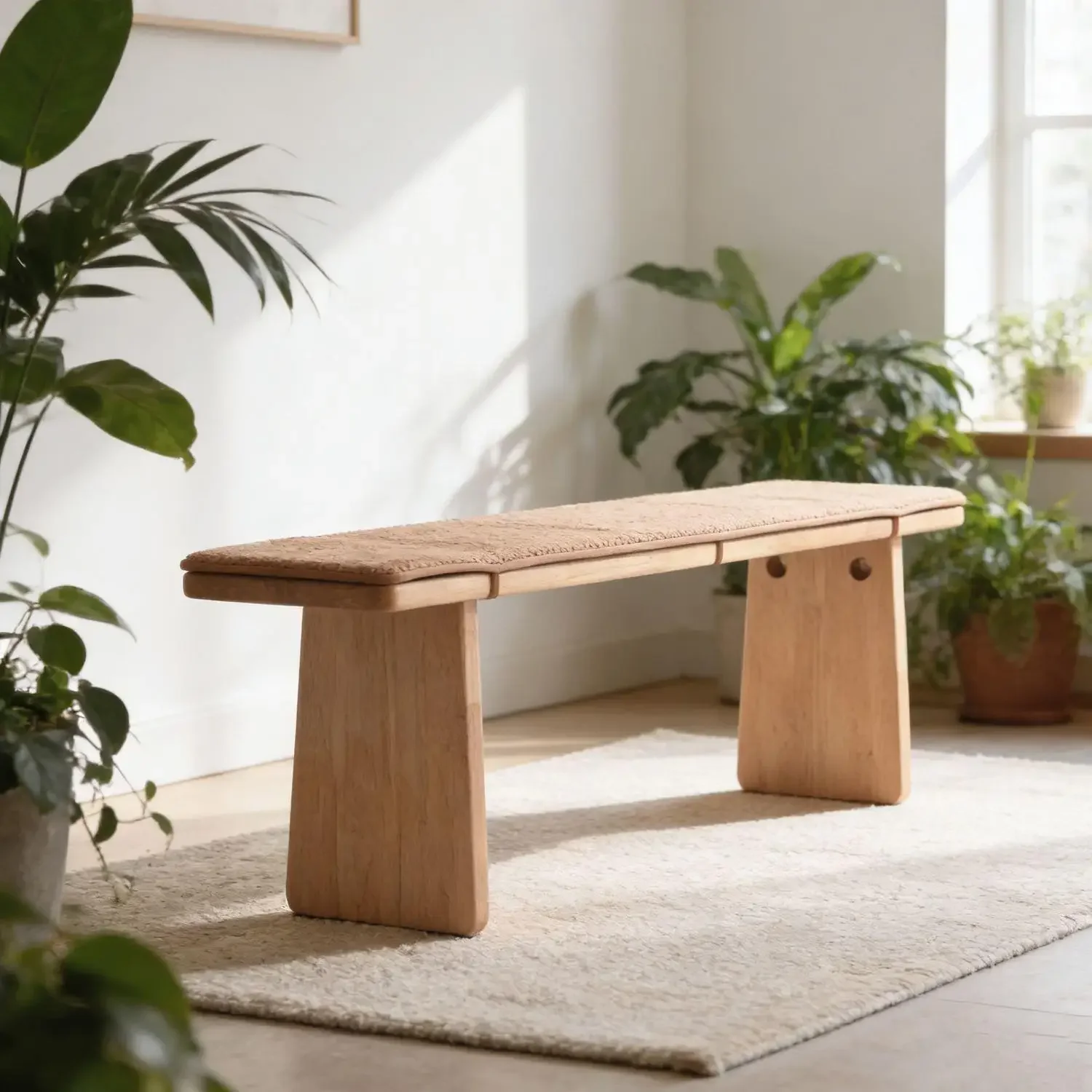 Solid wood log simple bench dining table stool with seat cushion bench entry