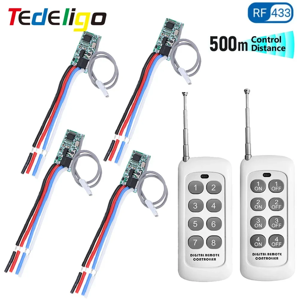 Tedeligo RF 433MHz Mini DC 3.6V 6V 9V 12V 24V Remote Control Switch with 500m Long Range Wireless Transmitter,3A Module for DIY