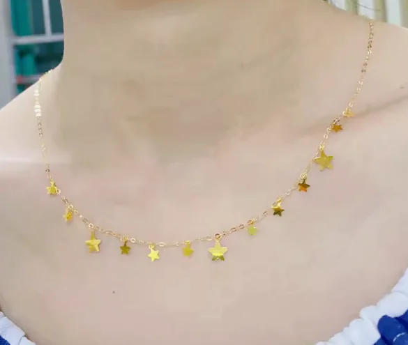 18k gold necklaces for women fine gold stars necklace adjustable chains au750 jewelry 45cm