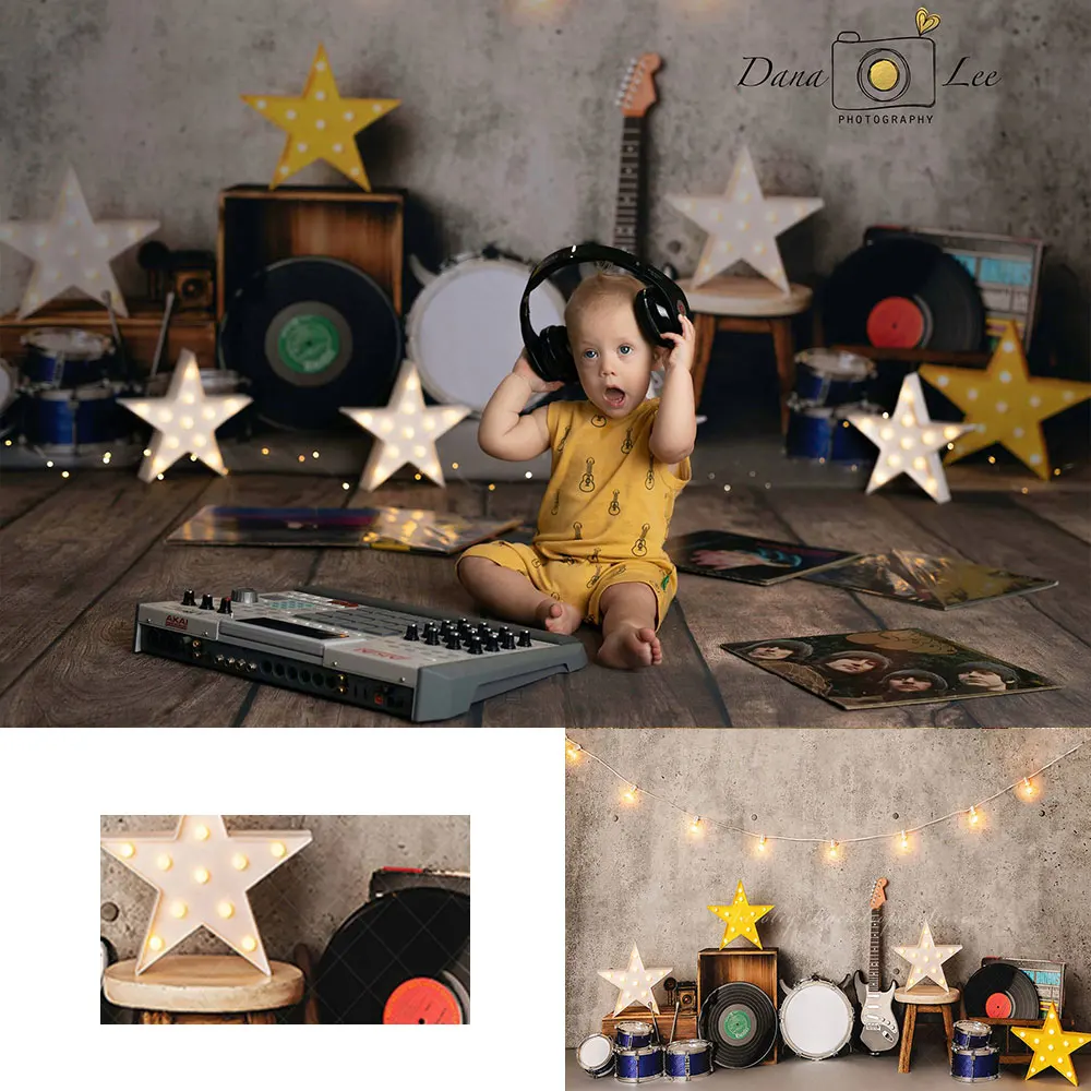 

Rock Roll Backdrop Kids Baby Cake Smash Photocall Decors Guitar Stars Child Adult Birthday Photography Backgrounds