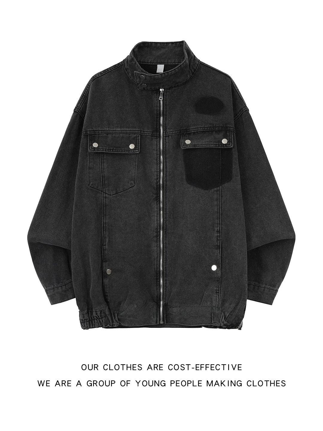 

ort Stand Collar Denim Jaet Men's Autumn Winter Design Sensation Silhouette American Trendy Brand Motorcycle Sle Top