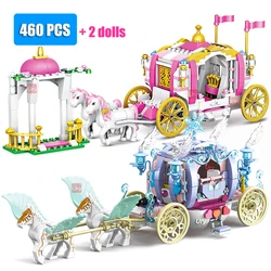 Juego de bloques de construcción de carruaje de rosa de caballo de Princesa Real de lujo para niñas, juguetes de ensamblaje DIY para niños, regalos creativos de cumpleaños