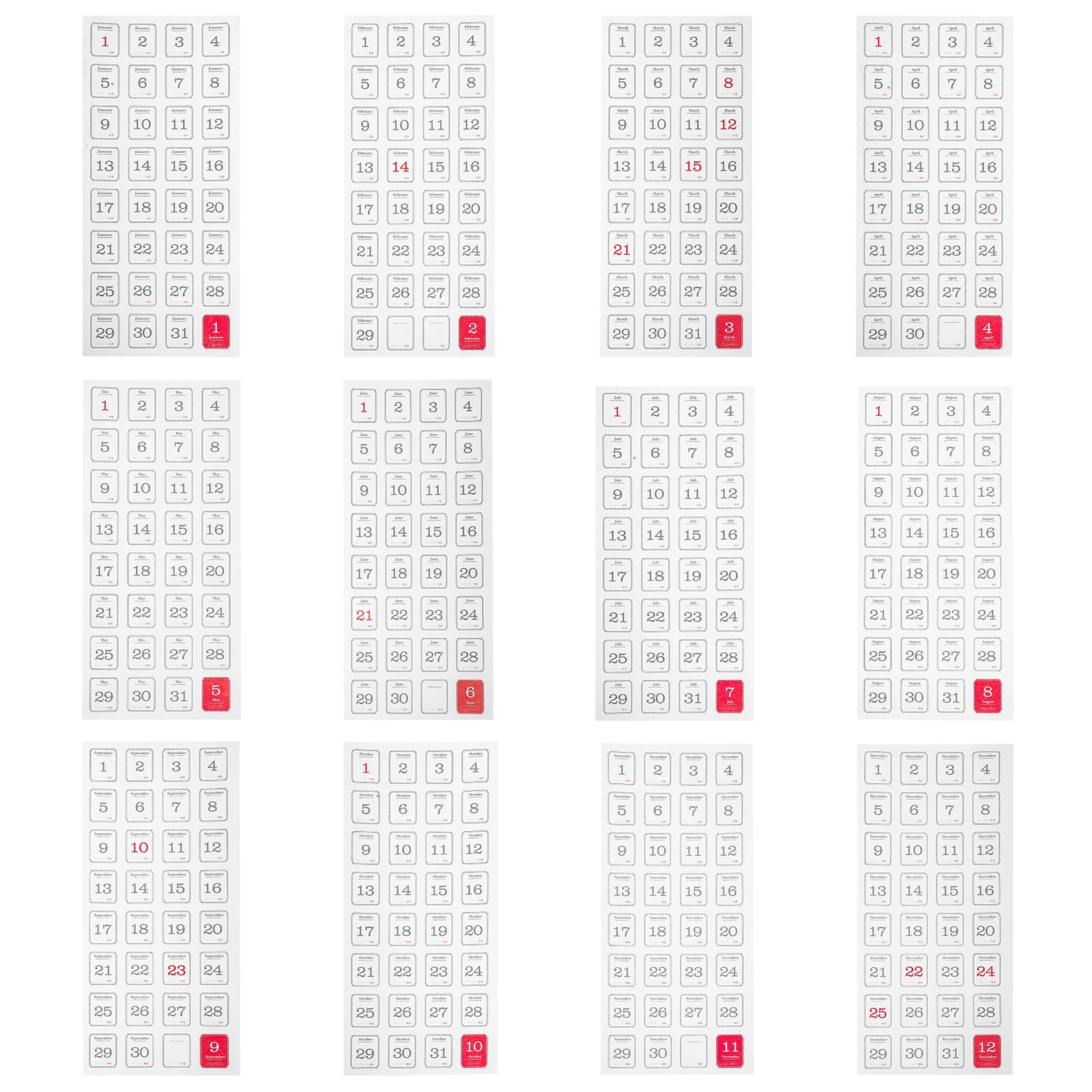 

12 Sheets Year Plan Stickers Daily Planner Labels 365 Days Paper Notebook Account Material Office Supplies Calendar Printing