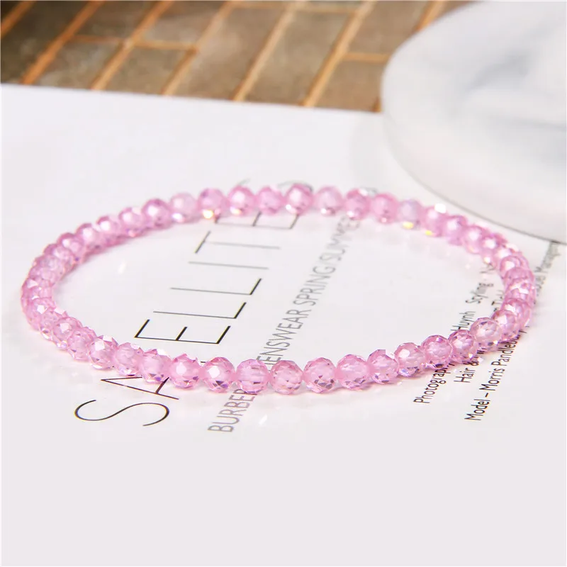 4mm Faceted Zircon Beaded Bracelets Stretch Small Natural Crystal Stone Bracelet For Women Men Shiny Jewelry Thin Bangles Gift