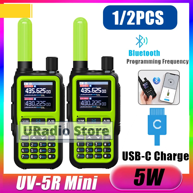 1-2-個-baofeng-uv-5r-ミニグリーントランシーバー-グリーン-805s-5cm-アンテナ付き-周波数コピー-超軽量-am-fm-uhf-vhf-1km-5km-範囲