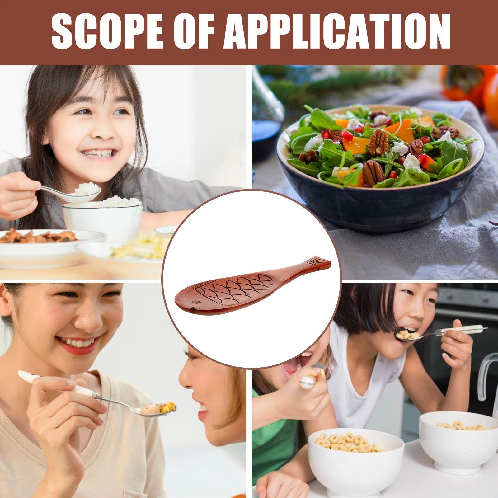 

Wooden Rice Spoon Fish Shaped Multi Functional Cooking Stirring Serving Spoon for Home Restaurant Kitchen Utensils