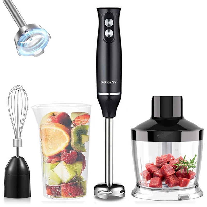 Hand Blender 4-in-1 Hand Mixer Super Powerful Electric Chopper Whisk Meat Food Processor Stainless steel BPA-Free