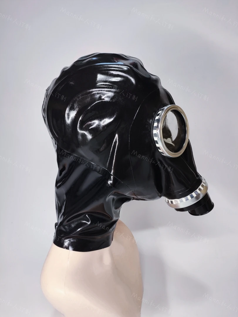 All-inclusive latex gas mask custom bag neck strap zipper suffocation cos breath control latex clothing mask cosplay costumes